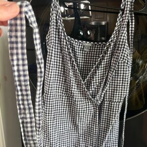 Aerie XS Dark Navy Checkered Plaid Tie-Back Dress Like New!